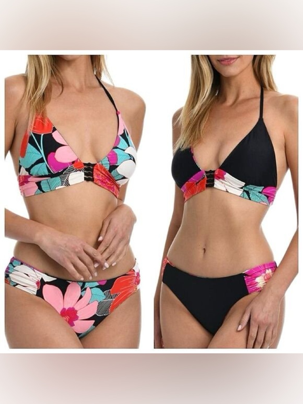 La Blanca Multicolor Floral Triangle Bikini Top - Pink, Coral, Turquoise, Black
